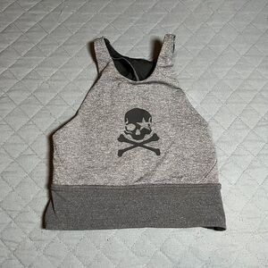 Lululemon Back In Action Bra Heathered Black Skull & Bones Size 4